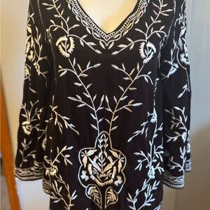 Elegant Brown and White Embroidered Blouse